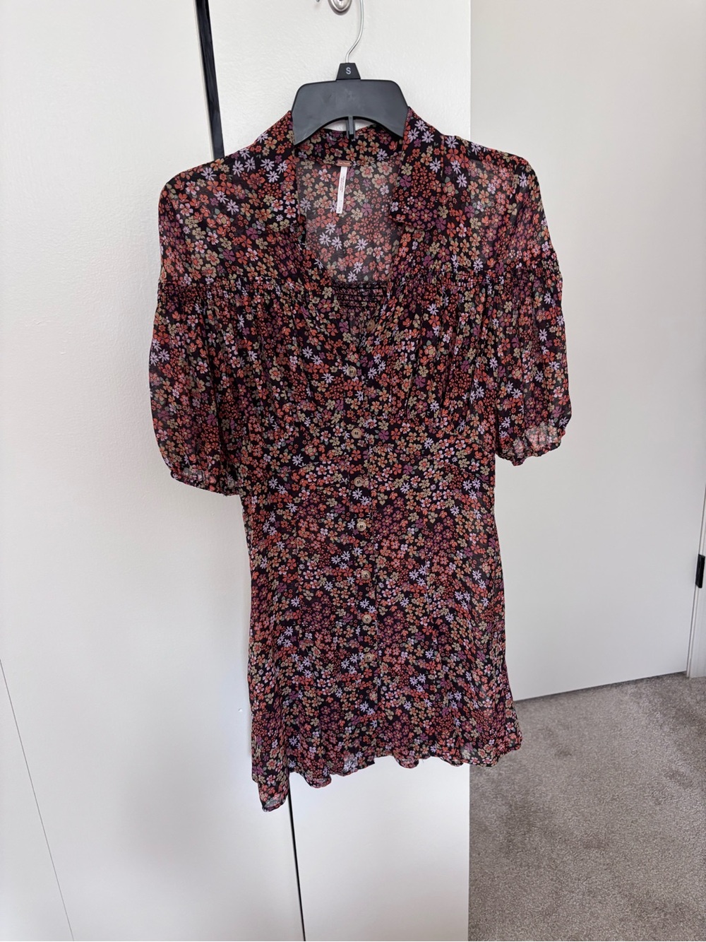 Free People Bonnie Mini Dress — Black with Multicolor Floral